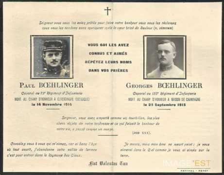 Nécrologie des frères Boehlinger (1914-1915)